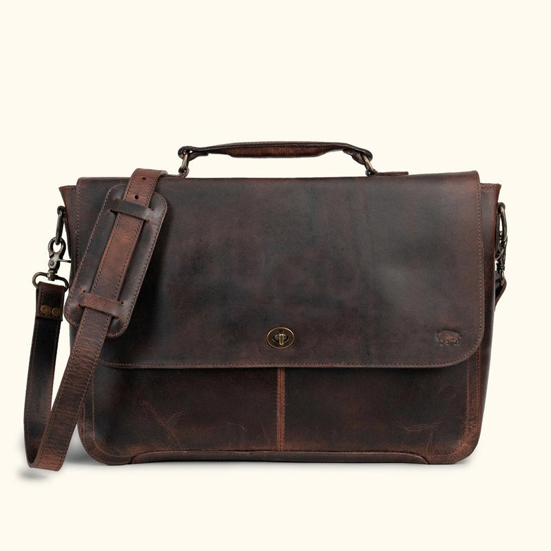 Roosevelt Full-Grain Leather Laptop Messenger Bag — Fits 15” Laptop | Dark Oak