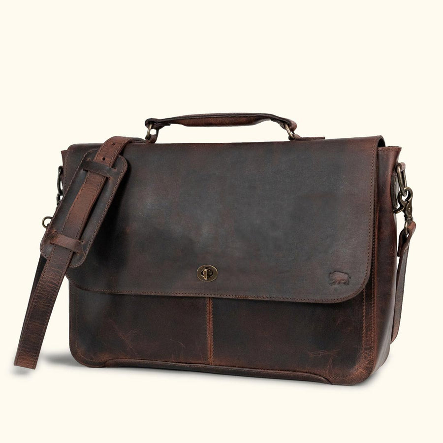 Roosevelt Full-Grain Leather Laptop Messenger Bag — Fits 15” Laptop | Dark Oak