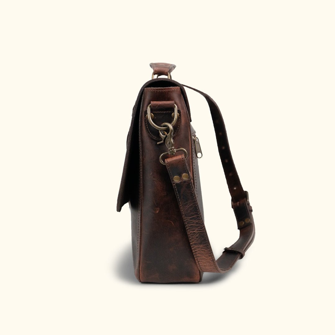 Roosevelt Full-Grain Leather Laptop Messenger Bag — Fits 15” Laptop | Dark Oak