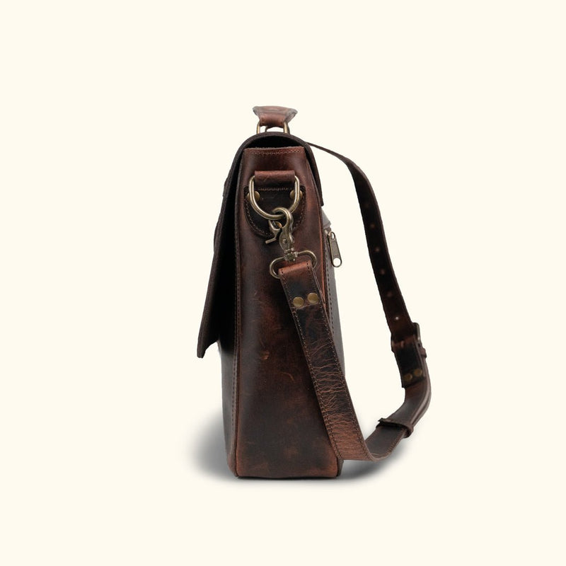Roosevelt Full-Grain Leather Laptop Messenger Bag — Fits 15” Laptop | Dark Oak
