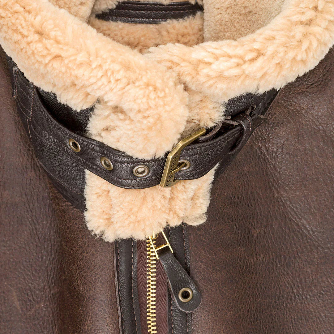 Brown Sheepskin Faux Shearling Leather Jacket
