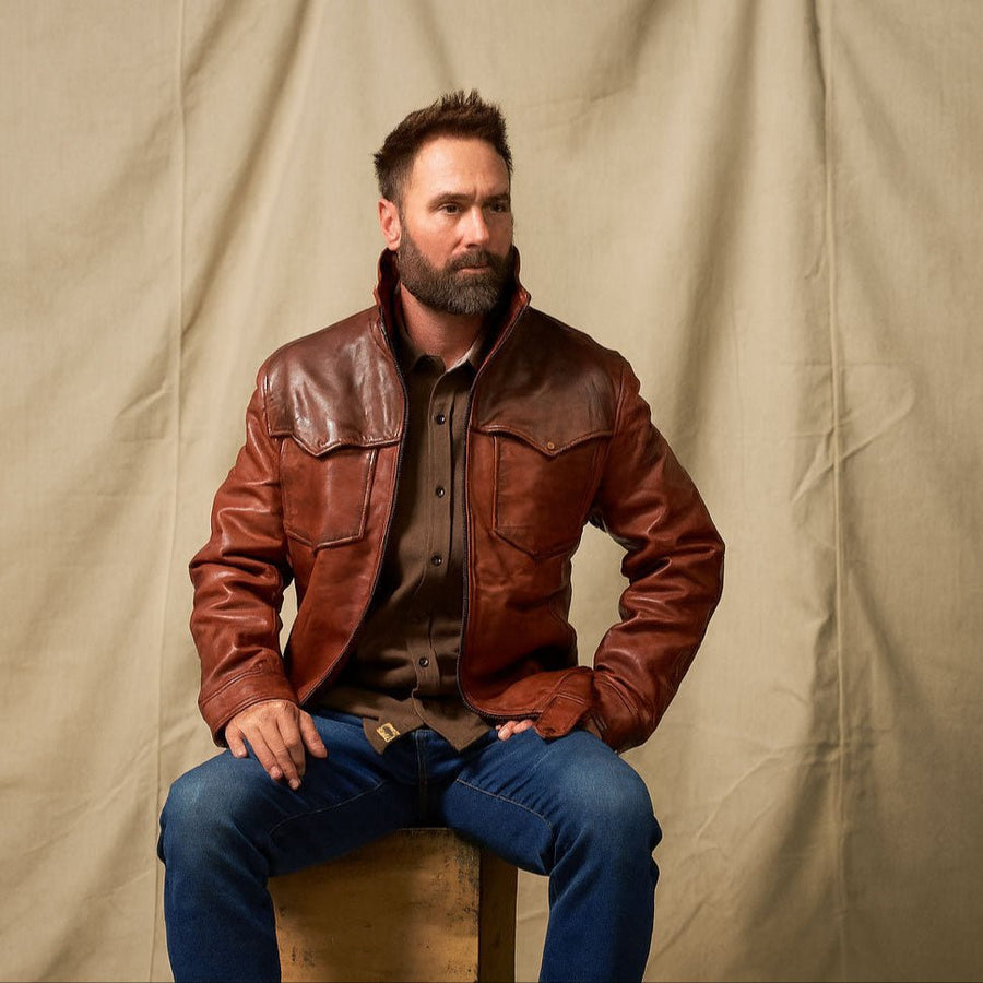 Western Elkhorn Leather Jacket | Distressed Brown & Chestnut